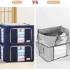 Fold-able Steel Frame Clothes Living Storage Organizer Handled Bag Box for Large Size Bedding, Blankets, Women Saree