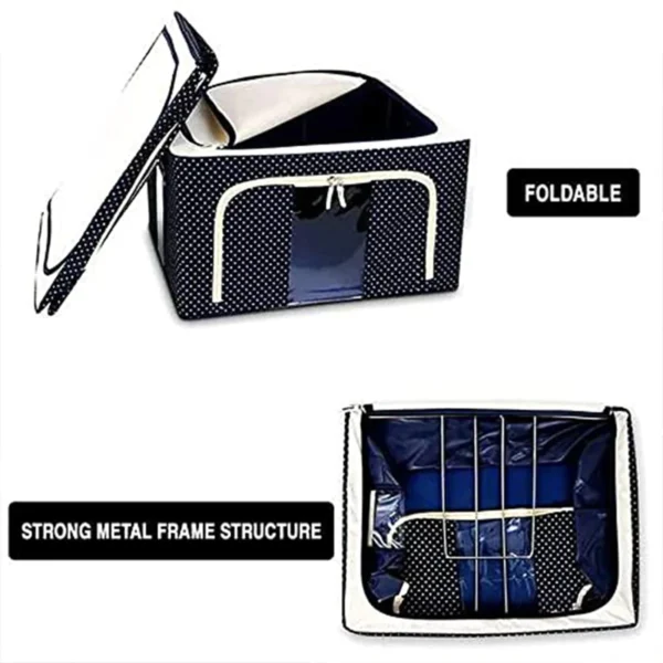 Fold-able Steel Frame Clothes Living Storage Organizer Handled Bag Box for Large Size Bedding, Blankets, Women Saree