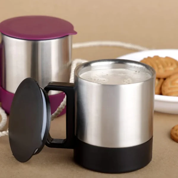 Stainless Steel Coffee Tea Cup, Stainless Steel Lid Cover Hot Coffee Tea Mug Hot Insulated Double Wall Stainless Steel,