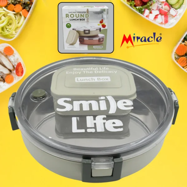 Miracle Stainless Steel Round Lunch Box, with Small Plastic Box Insert Leak Proof Lunch Box